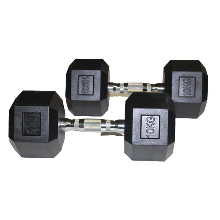 Dumbbells Rubber Coated Hexagon 10kg