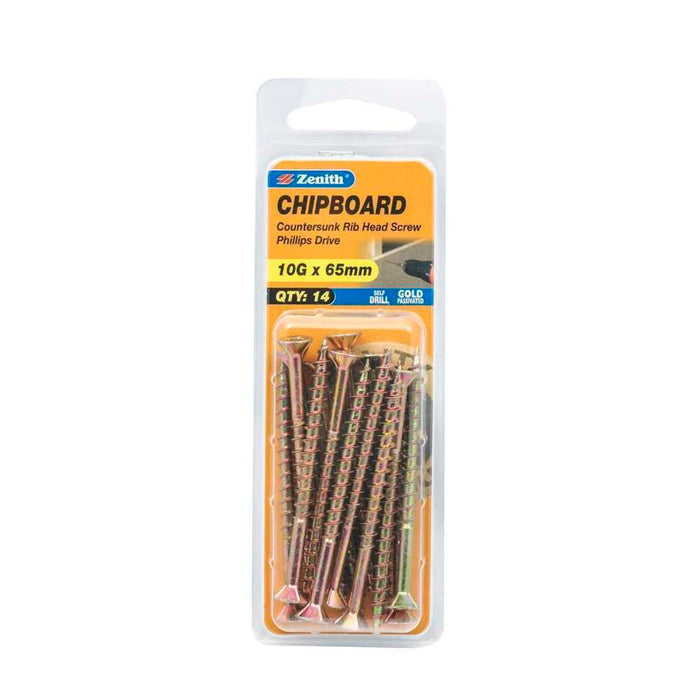 Zenith Chipboard Screw GP PHL 10G x 65mm (14pk)