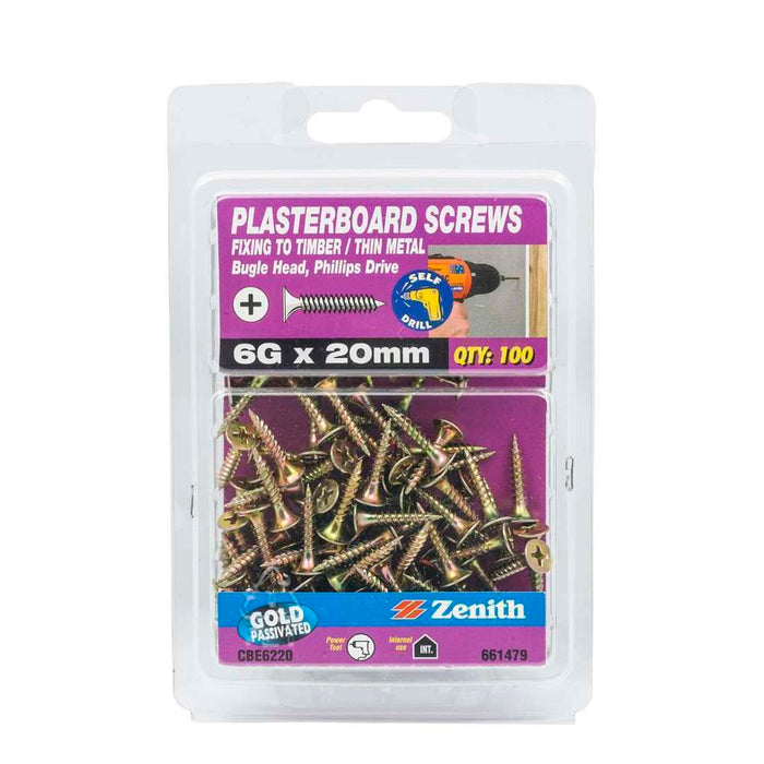 Zenith Plasterboard Screw Bugle 6G x 20mm (100pk)