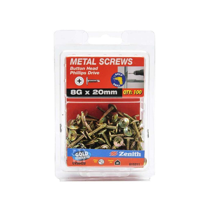 Zenith SDS Screw Button ZP 8-18G x 20mm (100pk)