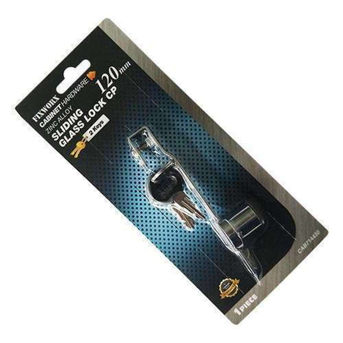 Fixworx Sliding Glass Lock for Cabinet + 2 Keys CP 120mm