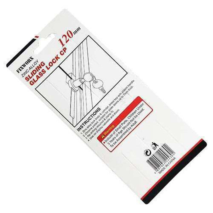 Fixworx Sliding Glass Lock for Cabinet + 2 Keys CP 120mm