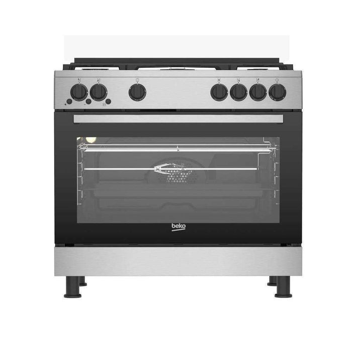 Beko Free Standing Gas Cooker 4B Wok 1B with Gas Oven Stainless Steel 90cm