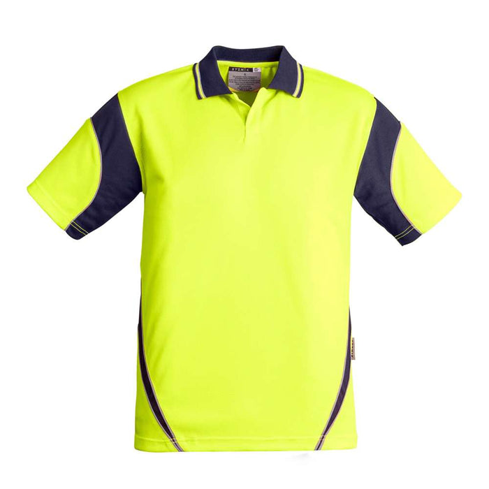 Syzmik Mens Hi Vis Aztec Polo-S/S 100% Polyester 175gsm Yellow/Navy L