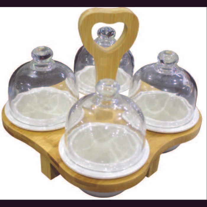 Ceramic Dessert Bowl with Lid & Holder 4pc