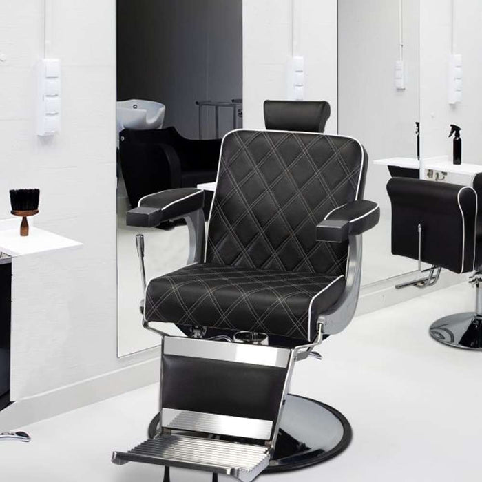 Professional Hydraulic Lift Barber Chair with Stainless Steel Handle & Metal Base