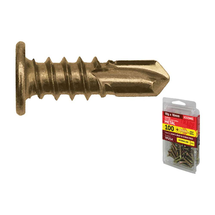 Iccons 254 Plasterboard Screw Self Drilling Flat 10G x 16mm (100pk)