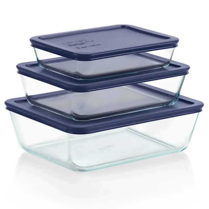 Pyrex Glass Container Rectangle with Blue Lid 6pc