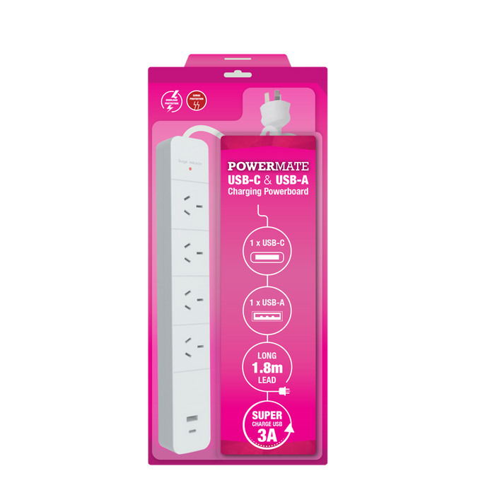 Powermate 4-Way Power Board Surge Protection & USB/C